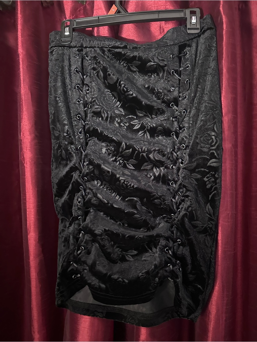 Killstar Black Floral Jacquard Lace-Up Pencil Skirt